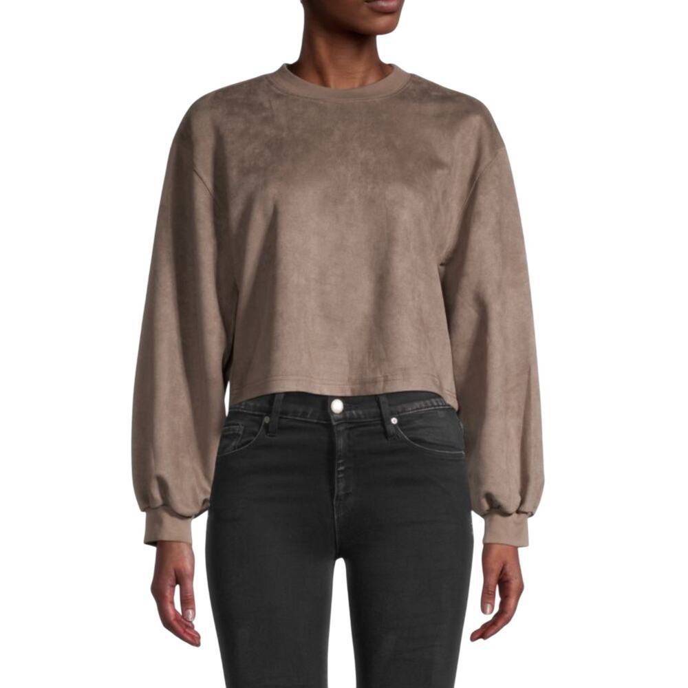 OAT New York Balloon-Sleeve Cropped Pullover - Brown NWT Size Large